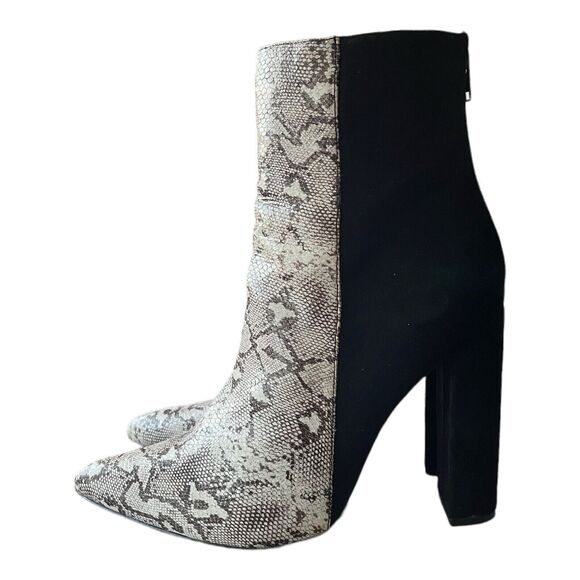 Lulus Shoes - Karin Natural Snake And Black Two-Tone High Heel Booties Size 8.5